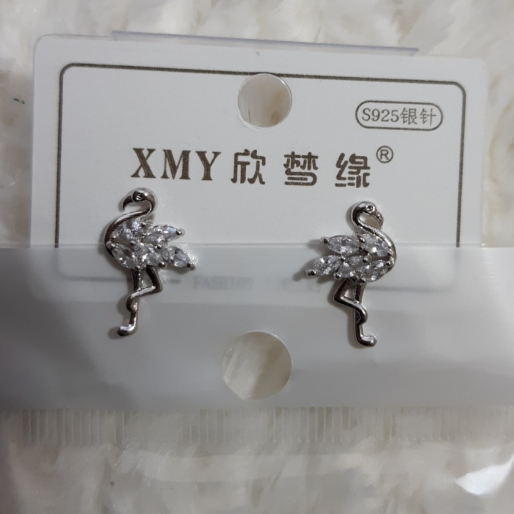 🆕EARRING  SHINING CUBIC ZIRCONIA INLAID SWAN HIGH